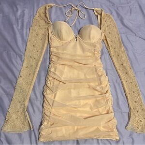 Elegant Cream Dress with Beaded Sleeves